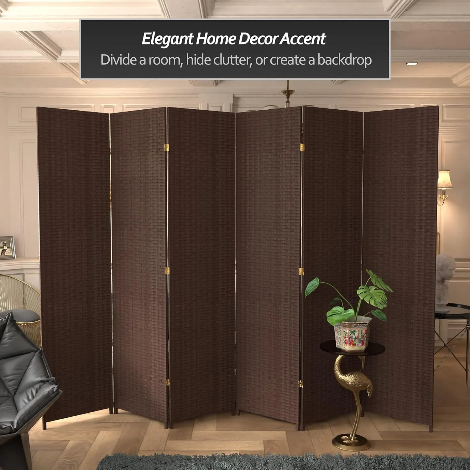 Red Lantern 7 ft. Tall Woven Fiber Dark Mocha-6 Panel Room Divider