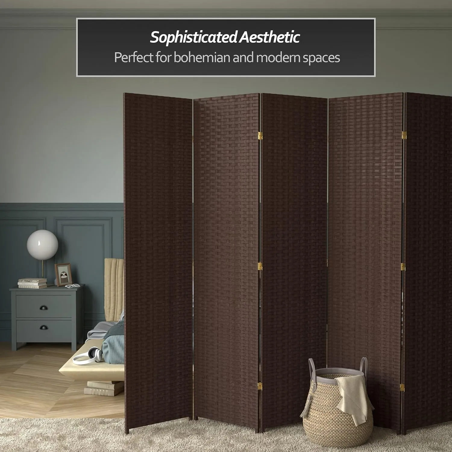 Red Lantern 7 ft. Tall Woven Fiber Dark Mocha-6 Panel Room Divider