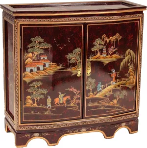 Red Lantern Artisan Crafted Red Lacquer Slant Sideboard - Landscape