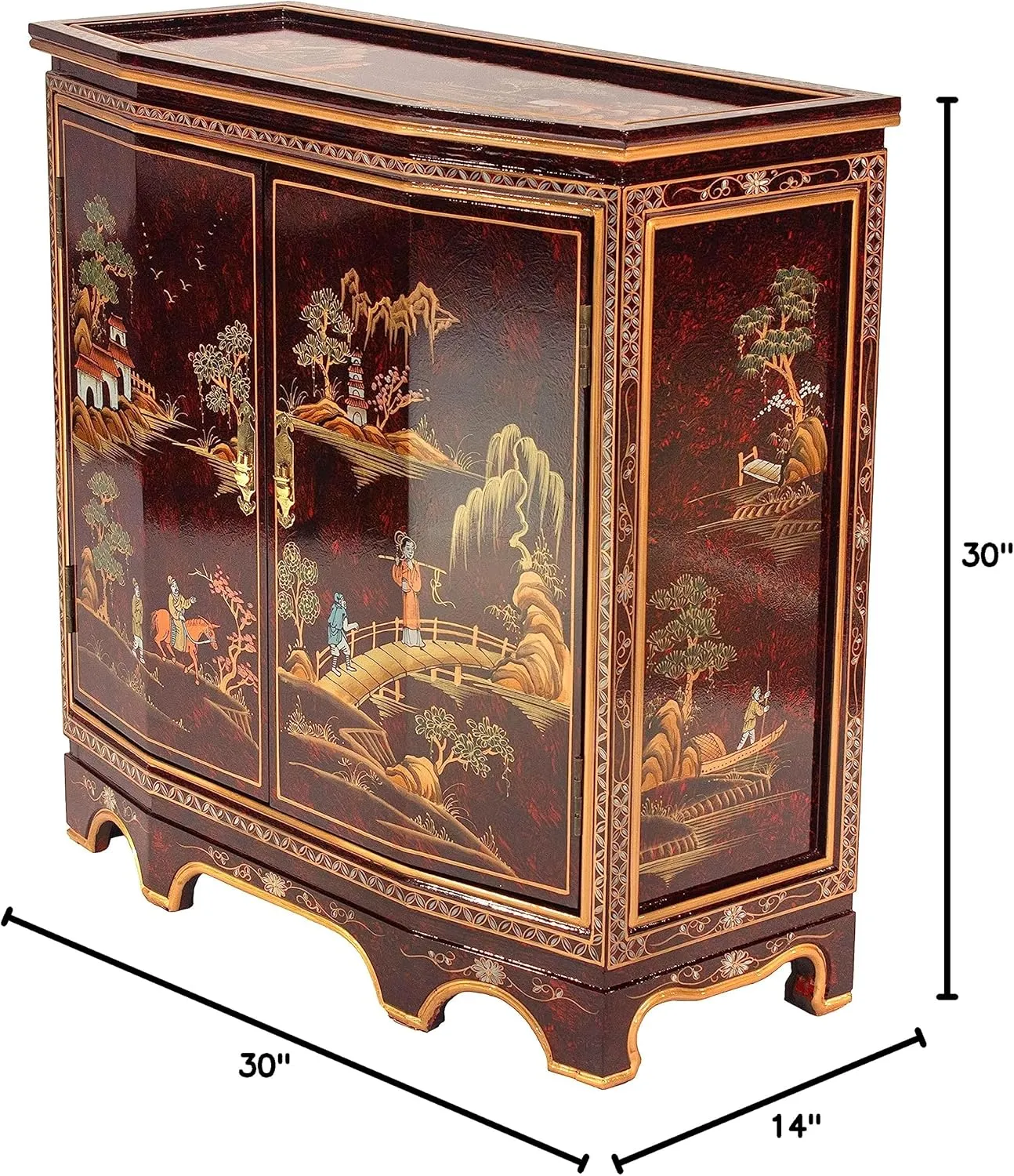 Red Lantern Artisan Crafted Red Lacquer Slant Sideboard - Landscape