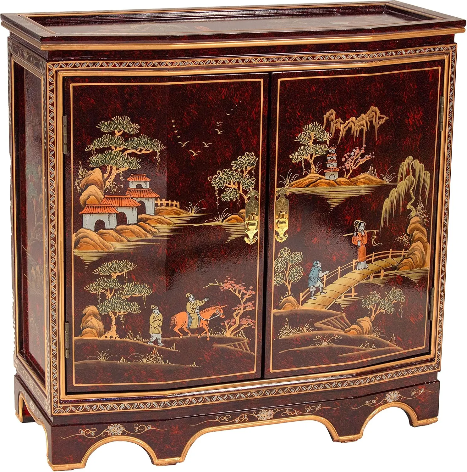 Red Lantern Artisan Crafted Red Lacquer Slant Sideboard - Landscape