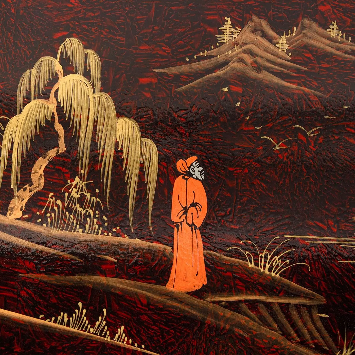 Red Lantern Artisan Crafted Red Lacquer Slant Sideboard - Landscape