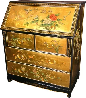 Red Lantern Gold Leaf Secretary Desk