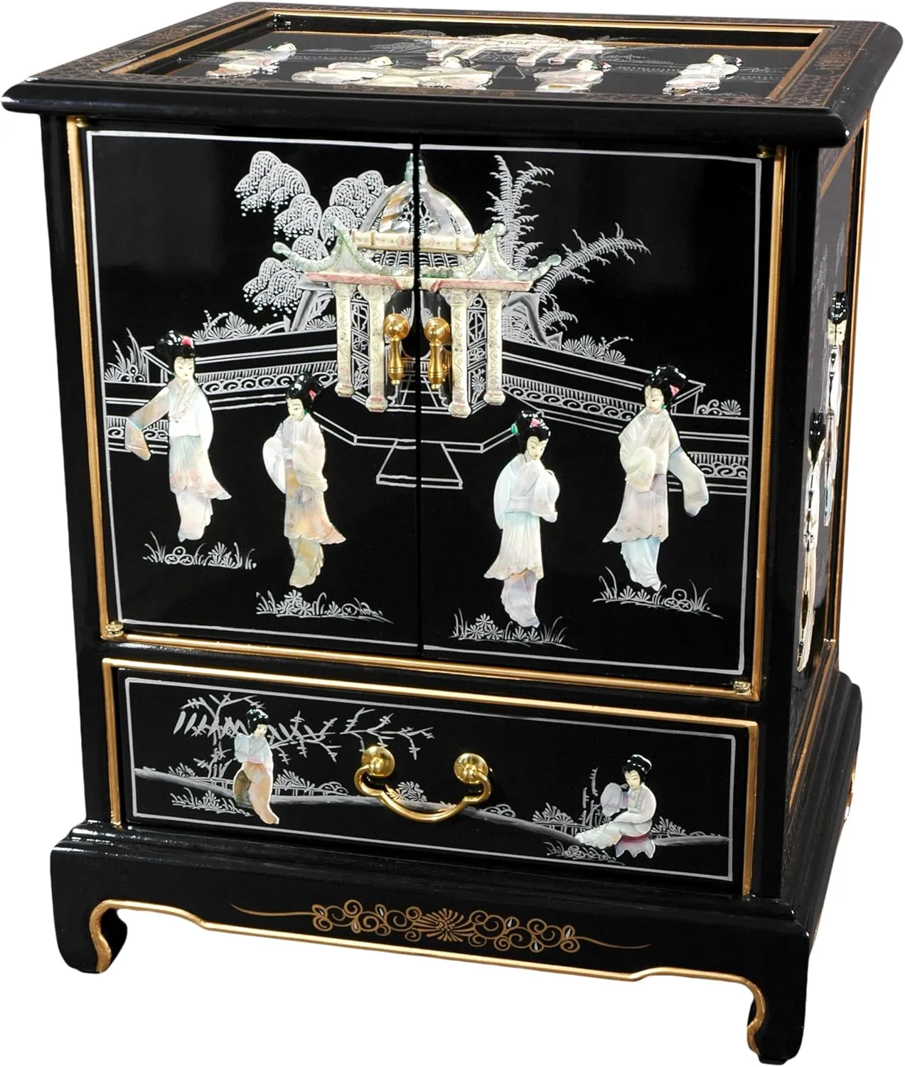 Red Lantern Hand Crafted Artisanal Black Lacquer End Table