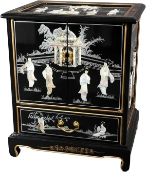Red Lantern Hand Crafted Artisanal Black Lacquer End Table