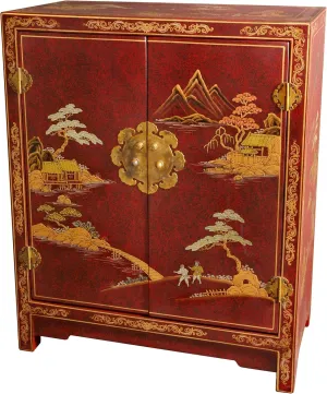 Red Lantern Hand Crafted Artisanal Red Lacquer Cabinet