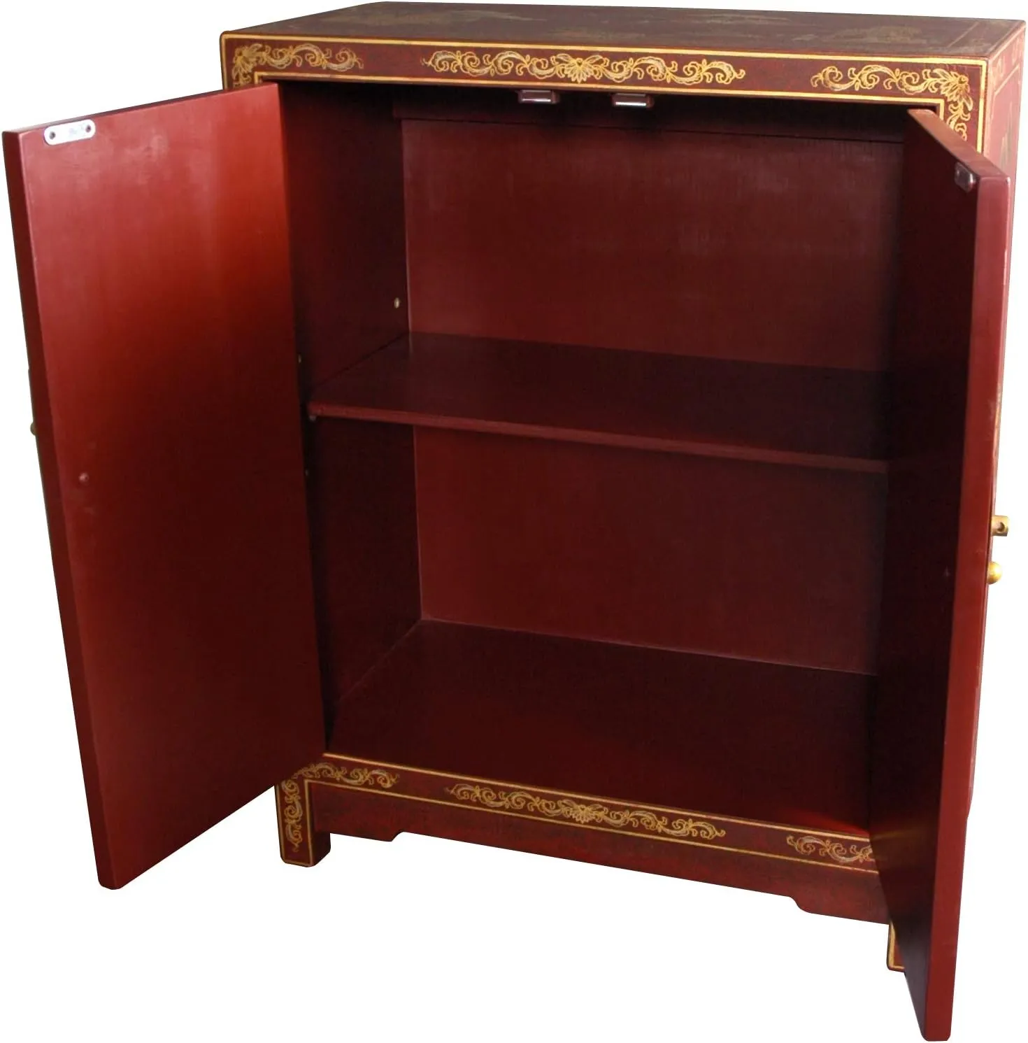 Red Lantern Hand Crafted Artisanal Red Lacquer Cabinet