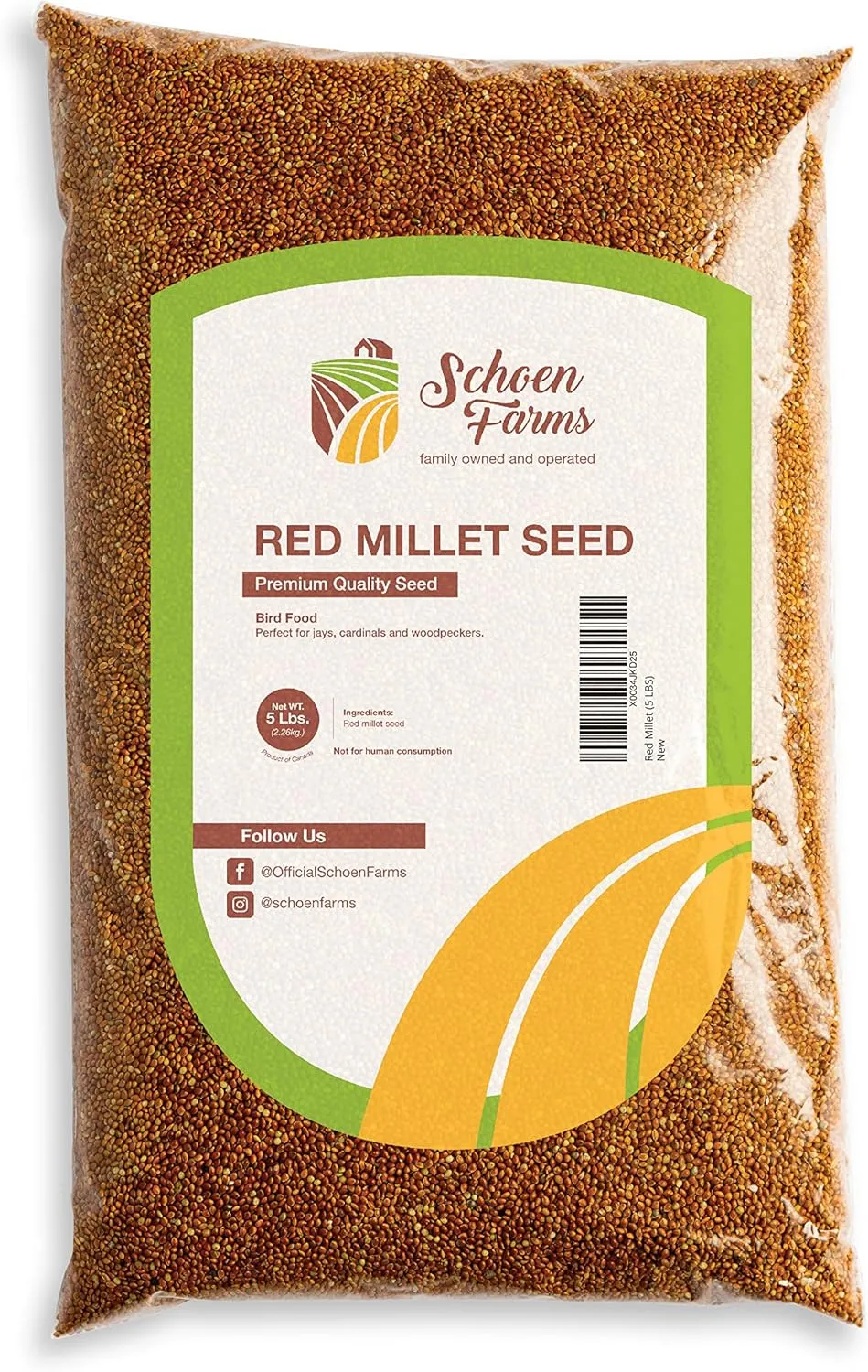 Red Millet (5 LBS) for Birds Cardinals, Chickadees, Nuthatches, Woodpeckers and Songbirds