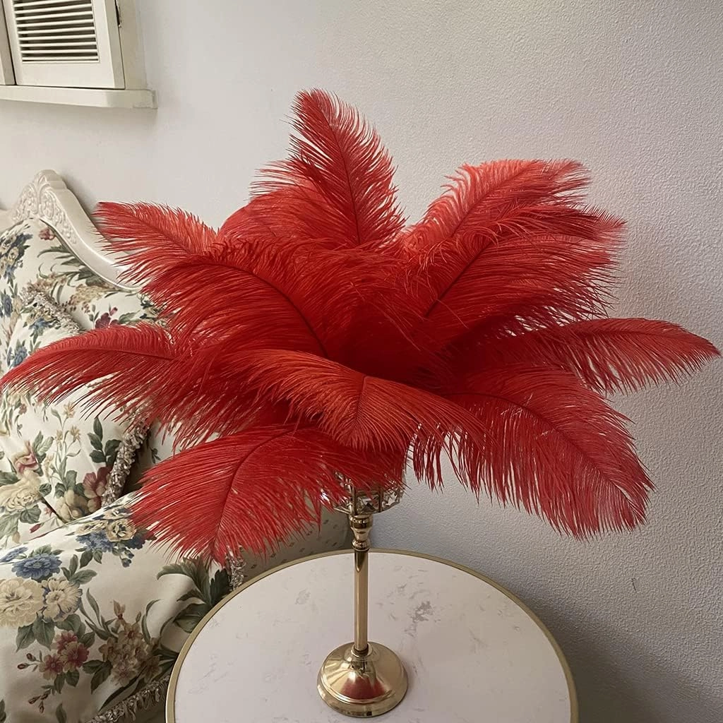 Red 10pcs 16-18inch Ostrich Feathers for Wedding Centerpieces Christmas Plume Home Decorations Party