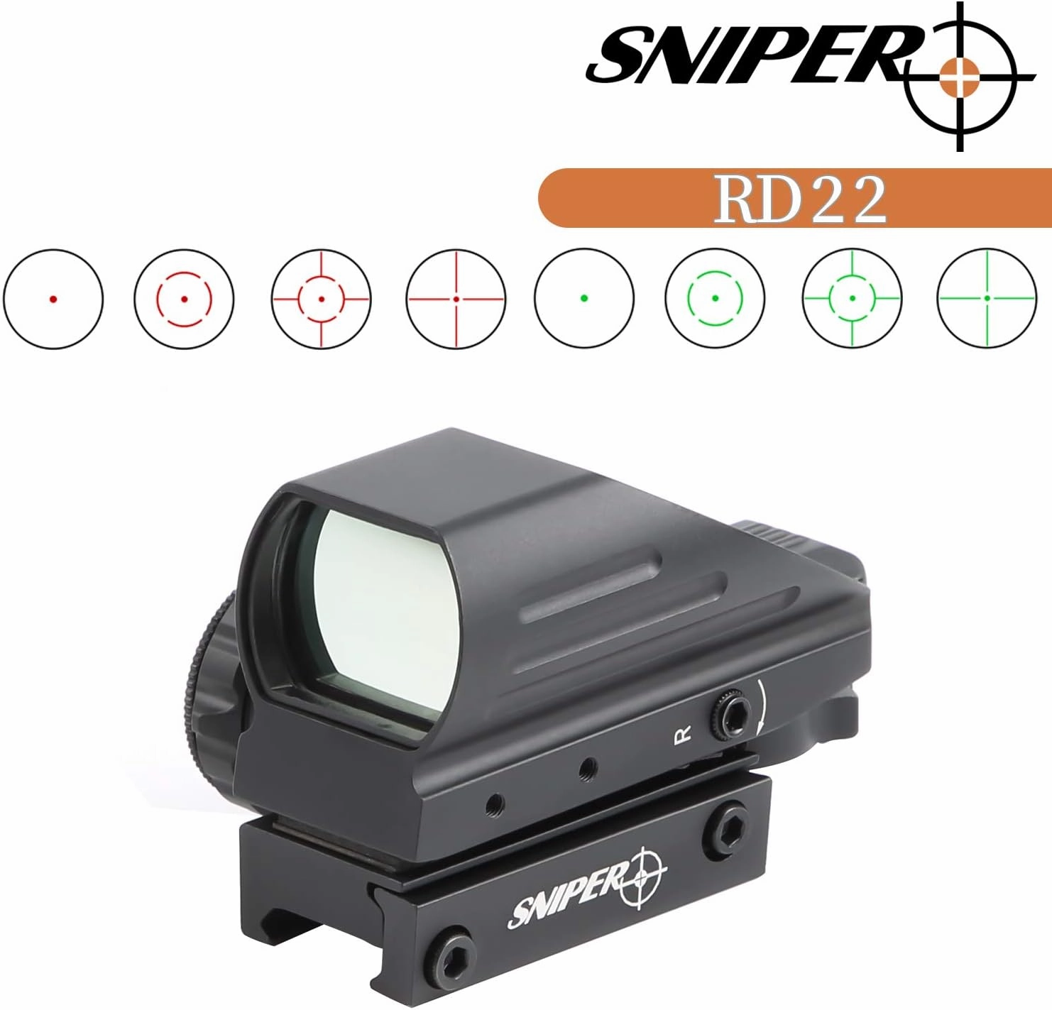 Red & Green Dot Sight, 4 Reticles Reflex Sight Fits Picatinny Rail, Brightness Adjustable