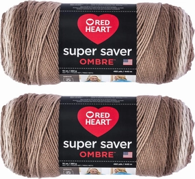 Red Heart Super Saver Jumbo Cocoa Ombre Yarn - 2 Pack of 283g/10oz - Acrylic - 4 Medium (Worsted) - 482 Yards - Knitting/Crochet