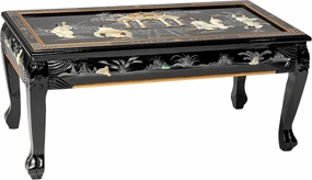 Red Lantern Artisan Crafted Lacquer Coffee Table - Black with Mother of Pearl Royal Court