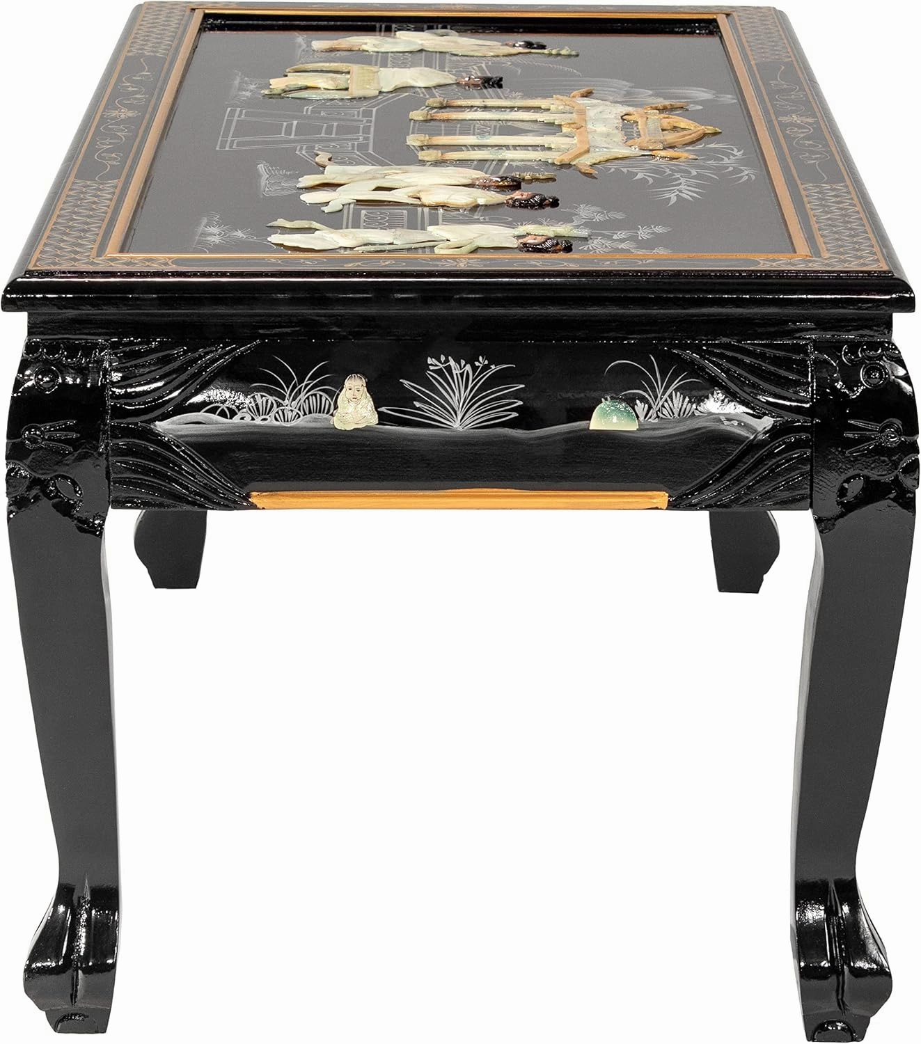 Red Lantern Artisan Crafted Lacquer Coffee Table - Black with Mother of Pearl Royal Court