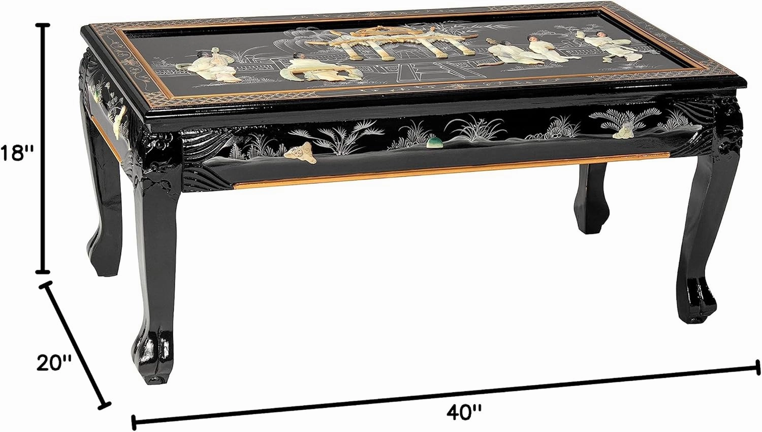 Red Lantern Artisan Crafted Lacquer Coffee Table - Black with Mother of Pearl Royal Court