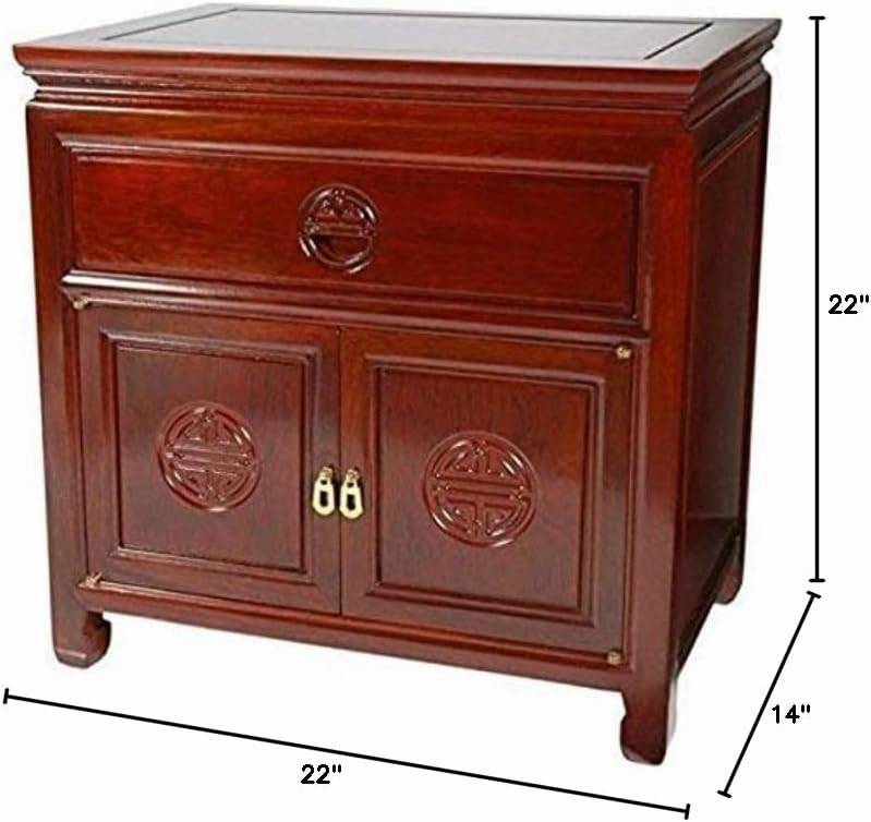 Red Lantern Bedside Cabinet, 22 in x 14 in x 22 in, Cherry Rosewood