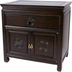 Red Lantern Bedside Cabinet Table, 22 in x 14 in x 22 in, Dark Rosewood
