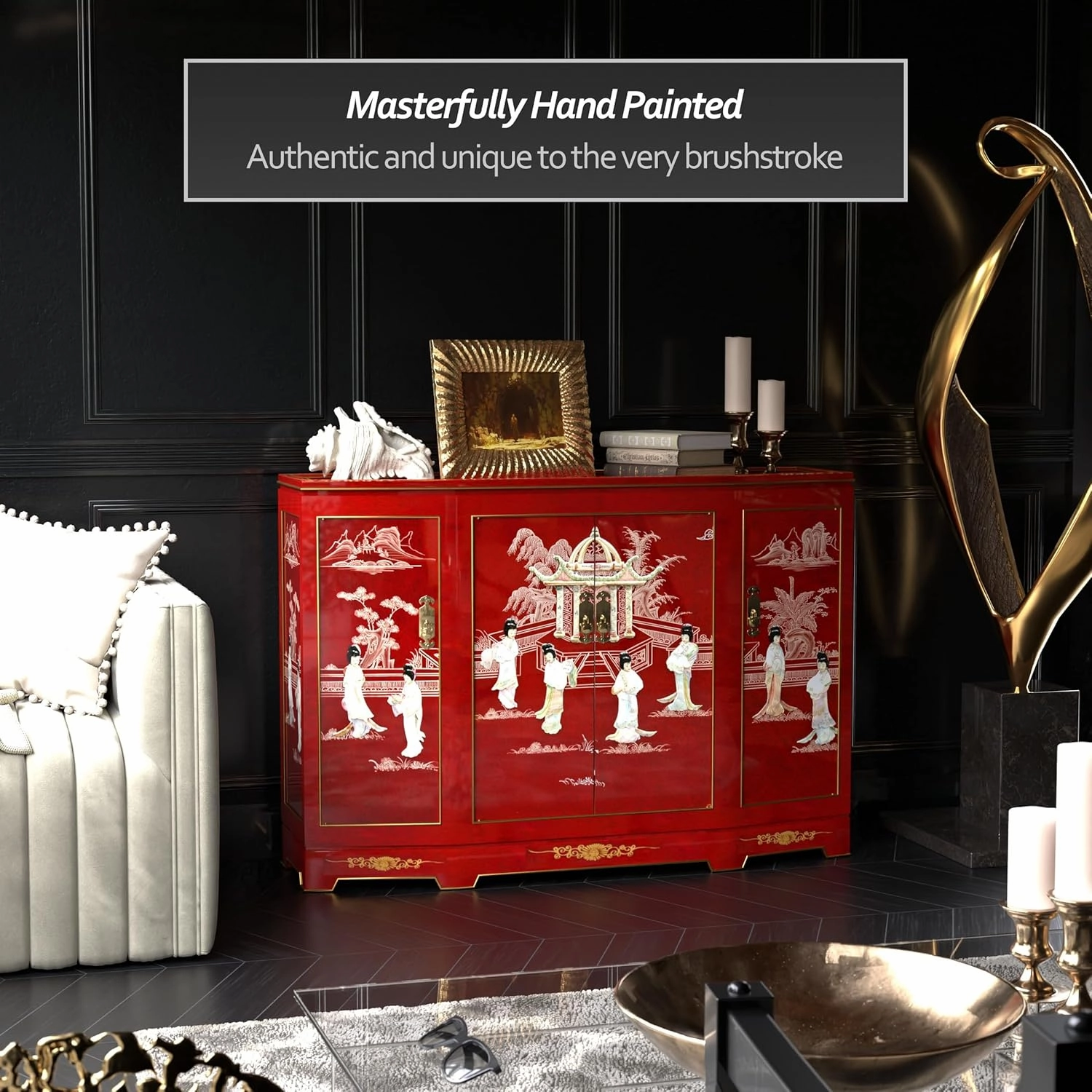 Red Lantern Slant Front Cabinet, Medium