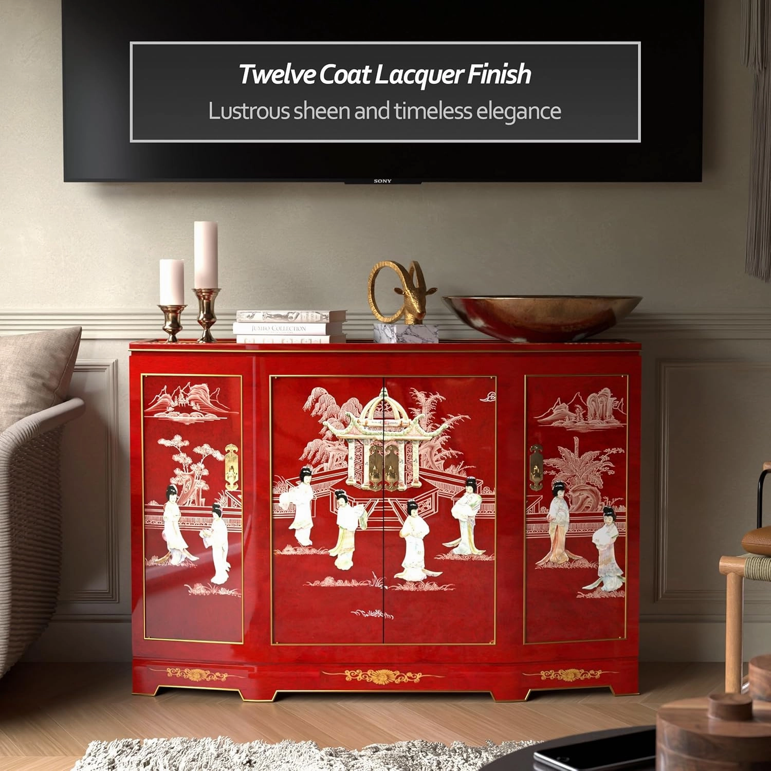 Red Lantern Slant Front Cabinet, Medium