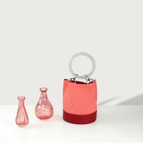 Red Pink Bracelet Handle Bucket Bag For Women