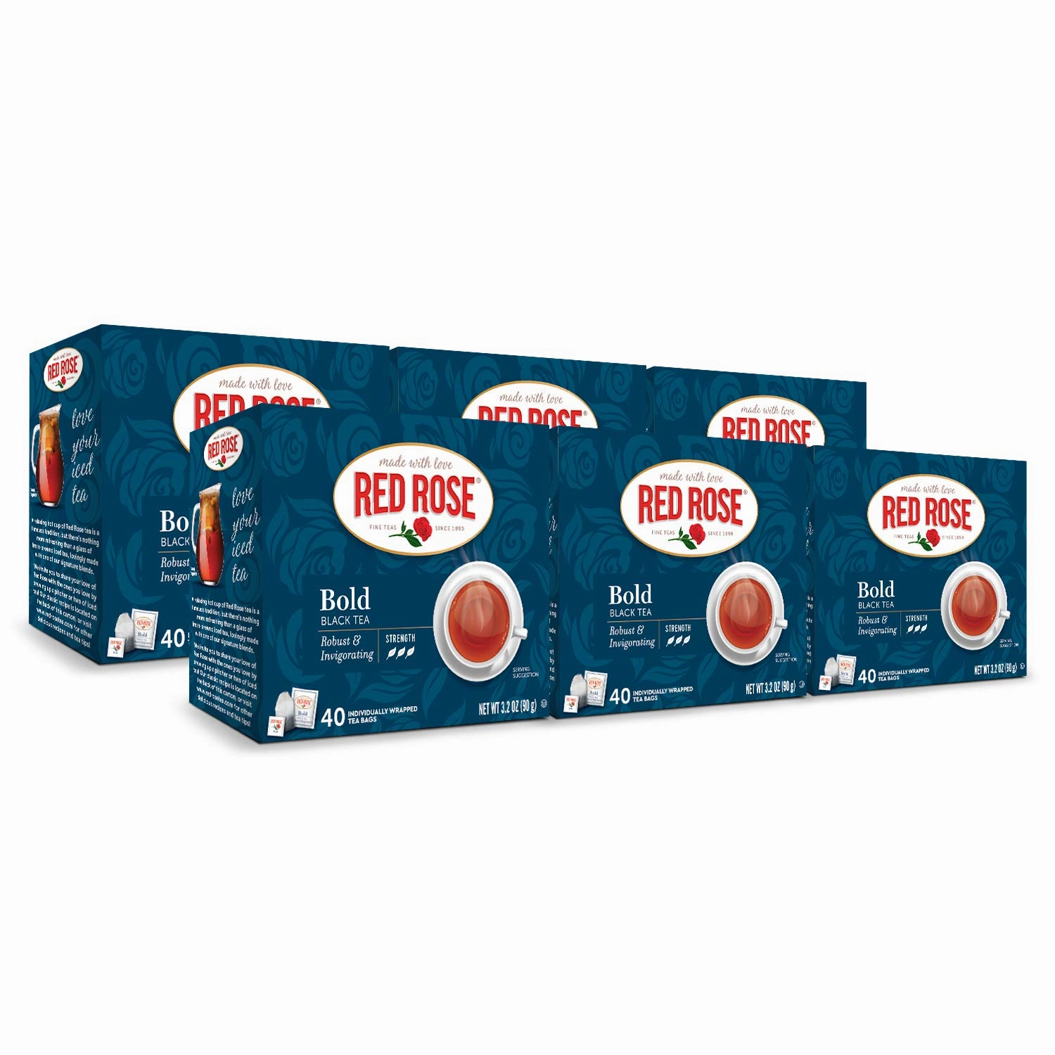 Red Rose Bold Black Tea - 40 Individually Wrapped Tea Bags, 6Count