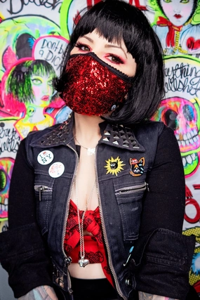 Red Sequin Fabric Mask