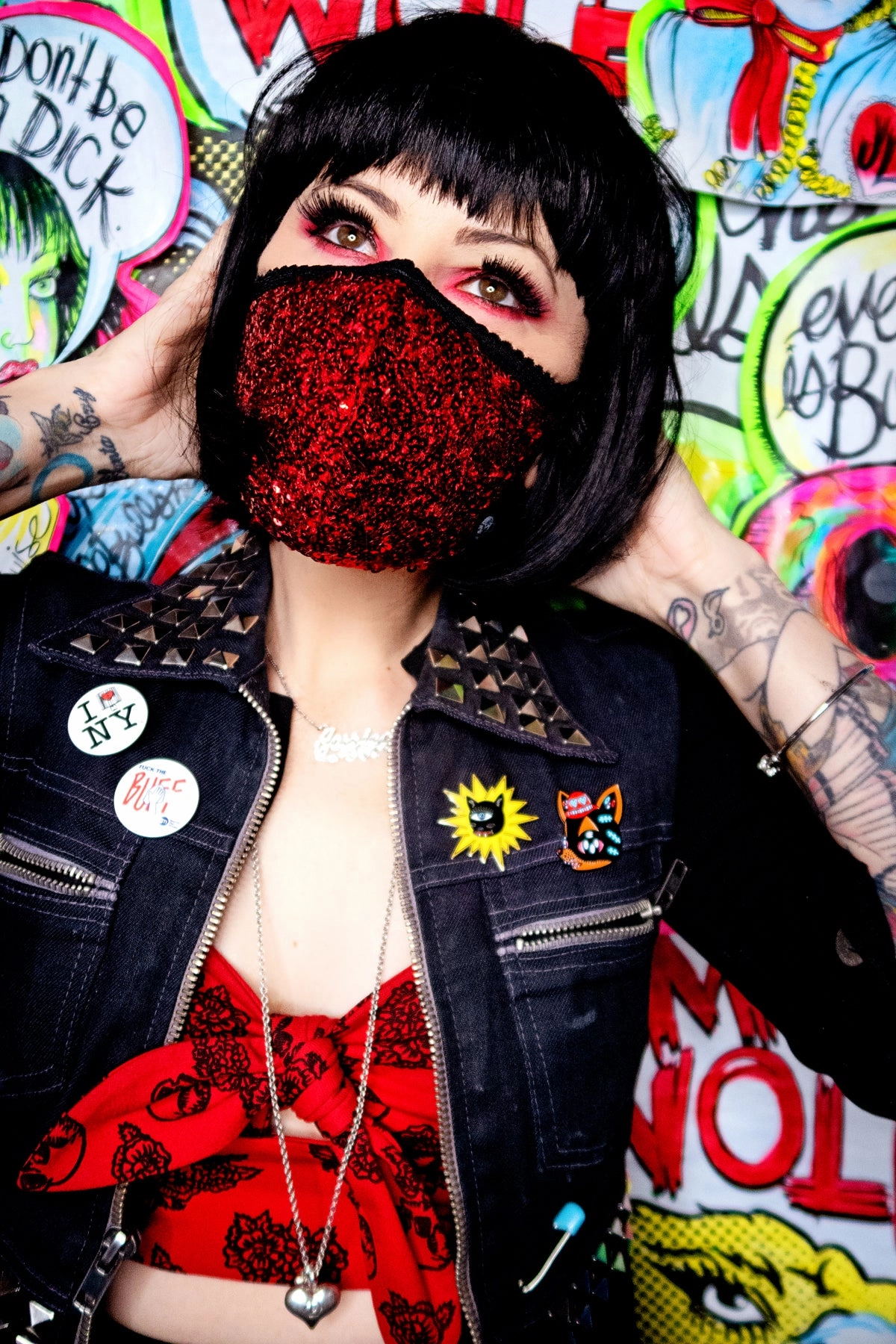 Red Sequin Fabric Mask