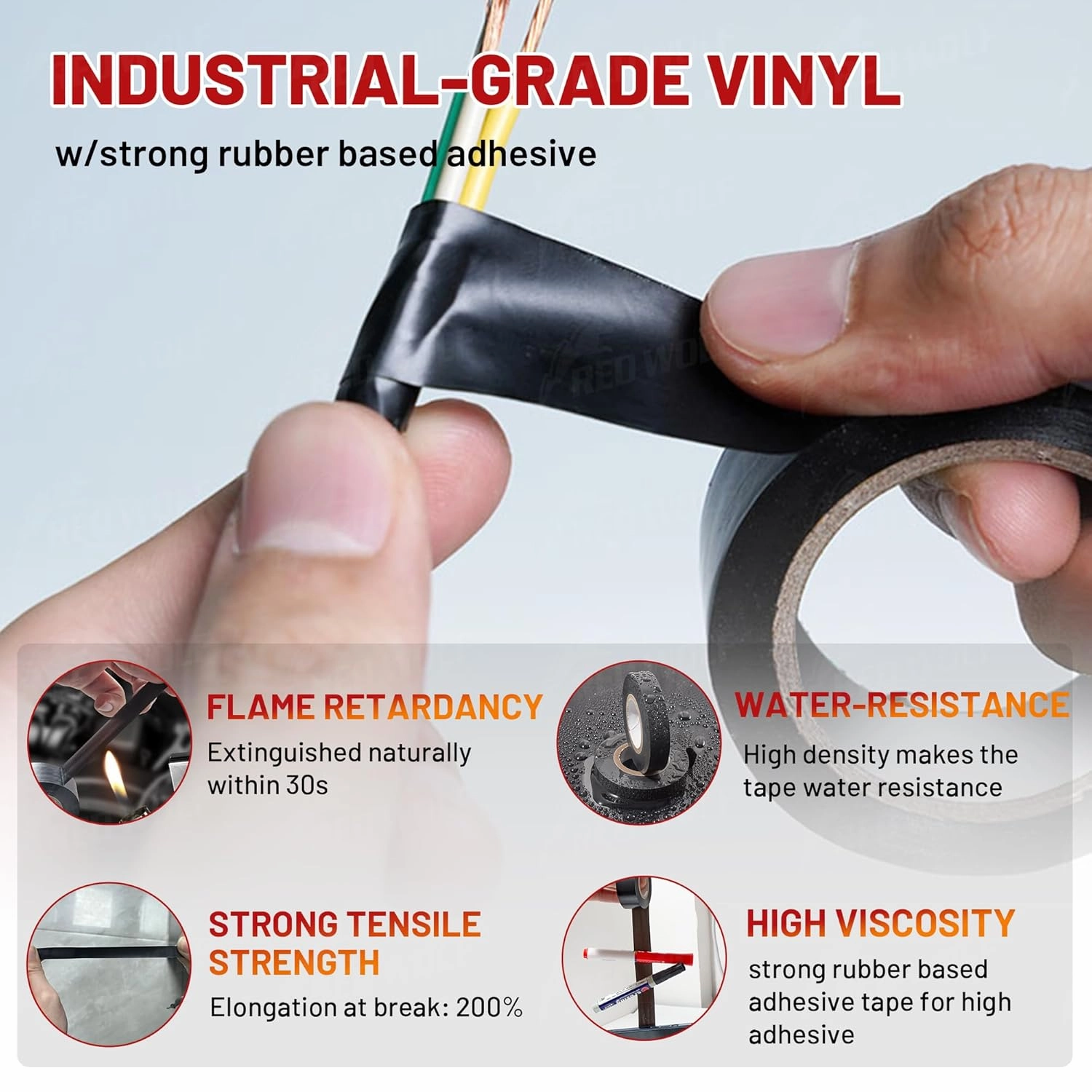 RED WOLF 1" x 66Ft 10 Roll Vinyl Electrical Tape, UL CSA Listed PVC Electric Tape 7 Mil Thick Flame Retardant Strong Rubber Based Adhesive Tape Rated 600V for Electrical Automotive Application