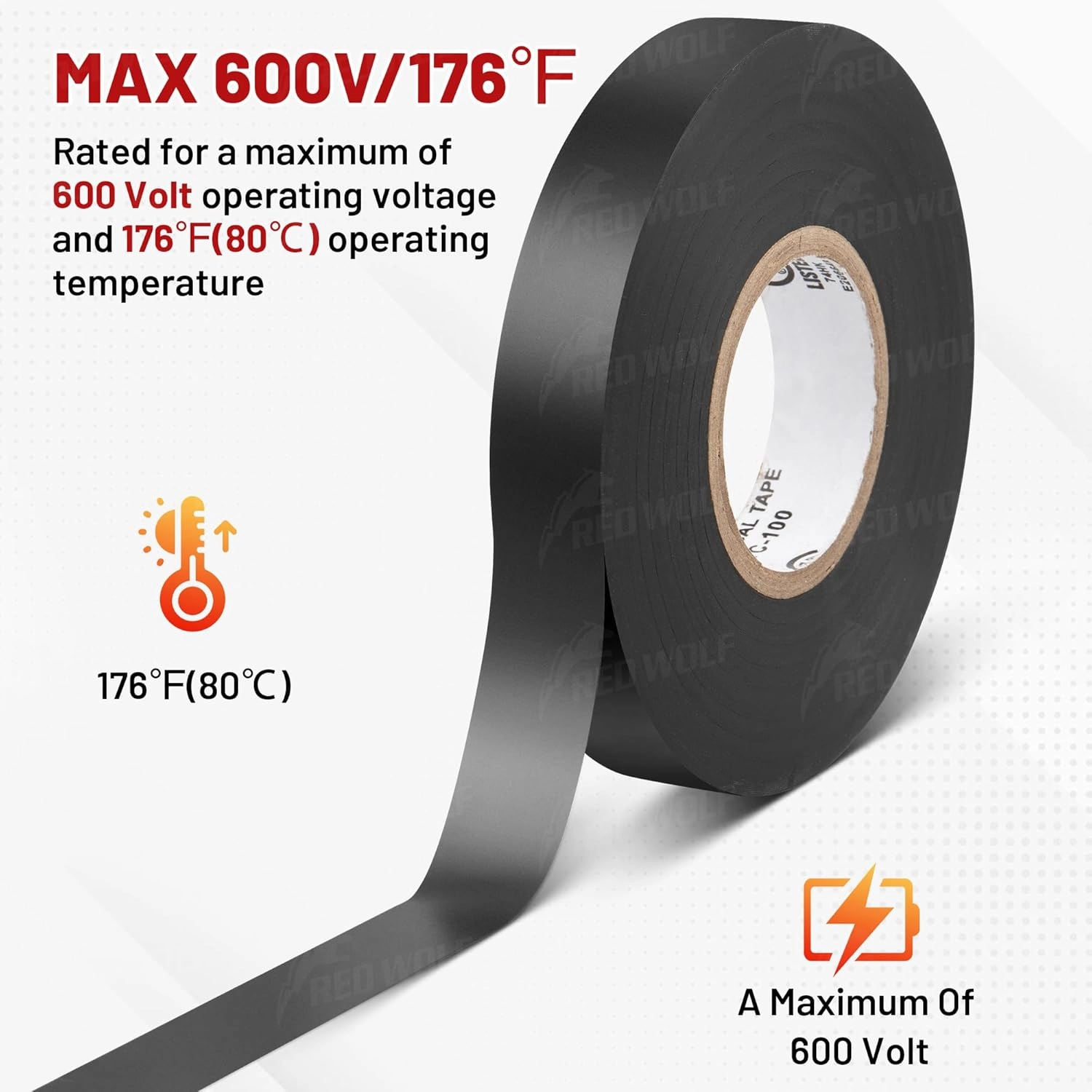 RED WOLF 1" x 66Ft 10 Roll Vinyl Electrical Tape, UL CSA Listed PVC Electric Tape 7 Mil Thick Flame Retardant Strong Rubber Based Adhesive Tape Rated 600V for Electrical Automotive Application