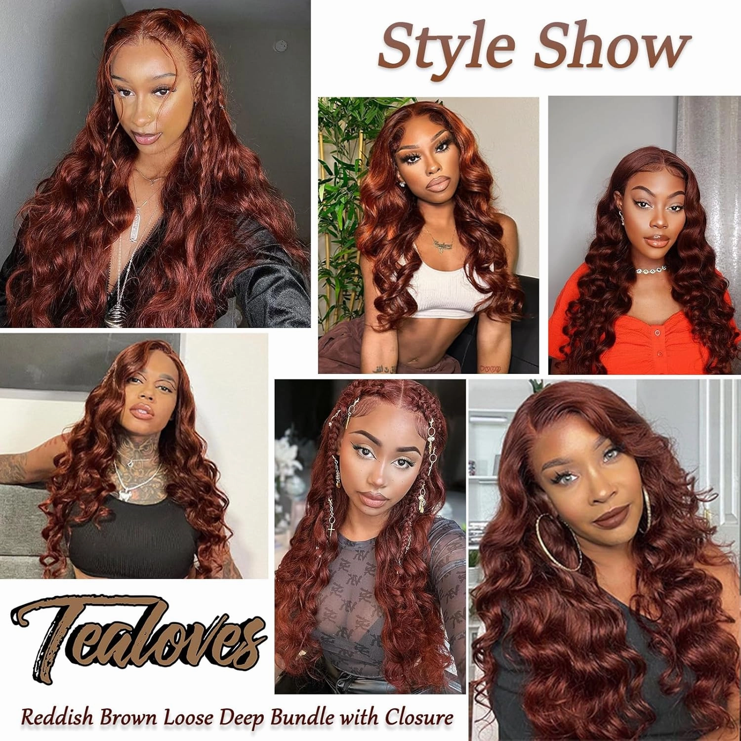 Reddish Brown Bundles with Closure(20 22 24 20),10A Brazilian Loose Deep 3 Bundles with 4x4 Lace Closure with Bundles Human Hair Auburn