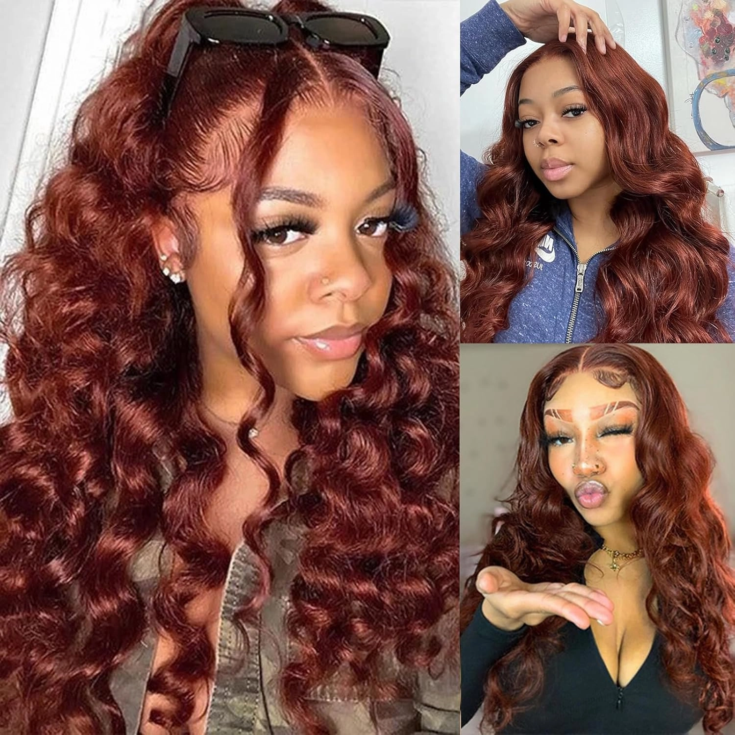 Reddish Brown Bundles with Closure(20 22 24 20),10A Brazilian Loose Deep 3 Bundles with 4x4 Lace Closure with Bundles Human Hair Auburn