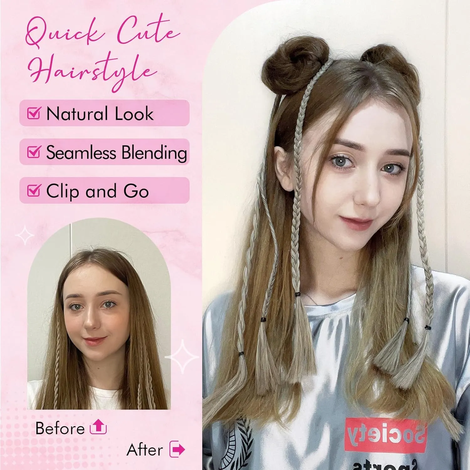 REECHO Space Bun Hair Pieces, 2 PCS Mini Claw Clip in Messy & Cat Ears Fake Hair Bun Extensions HB001 Wig Accessory Updo Hairpieces for Women Girls (Pack of 2-3" Straight, Dark Blonde)