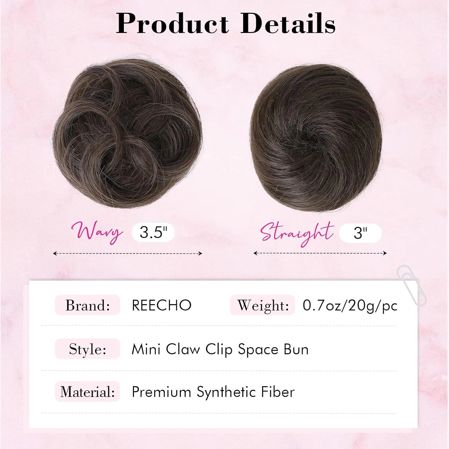 REECHO Space Bun Hair Pieces, 2 PCS Mini Claw Clip in Messy & Cat Ears Fake Hair Bun Extensions HB001 Wig Accessory Updo Hairpieces for Women Girls (Pack of 2-3" Straight, Dark Blonde)