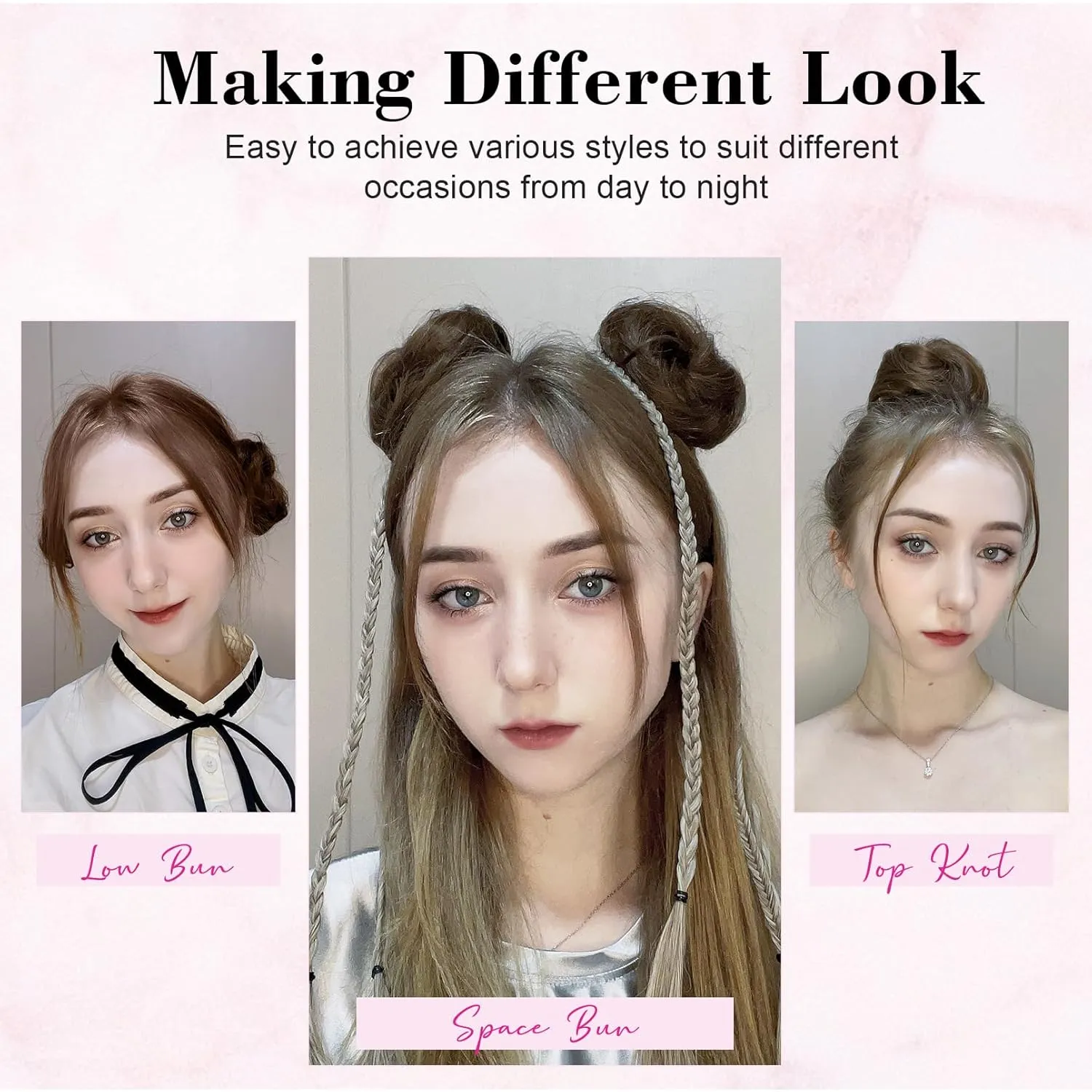 REECHO Space Bun Hair Pieces, 2 PCS Mini Claw Clip in Messy & Cat Ears Fake Hair Bun Extensions HB001 Wig Accessory Updo Hairpieces for Women Girls (Pack of 2-3" Straight, Dark Blonde)