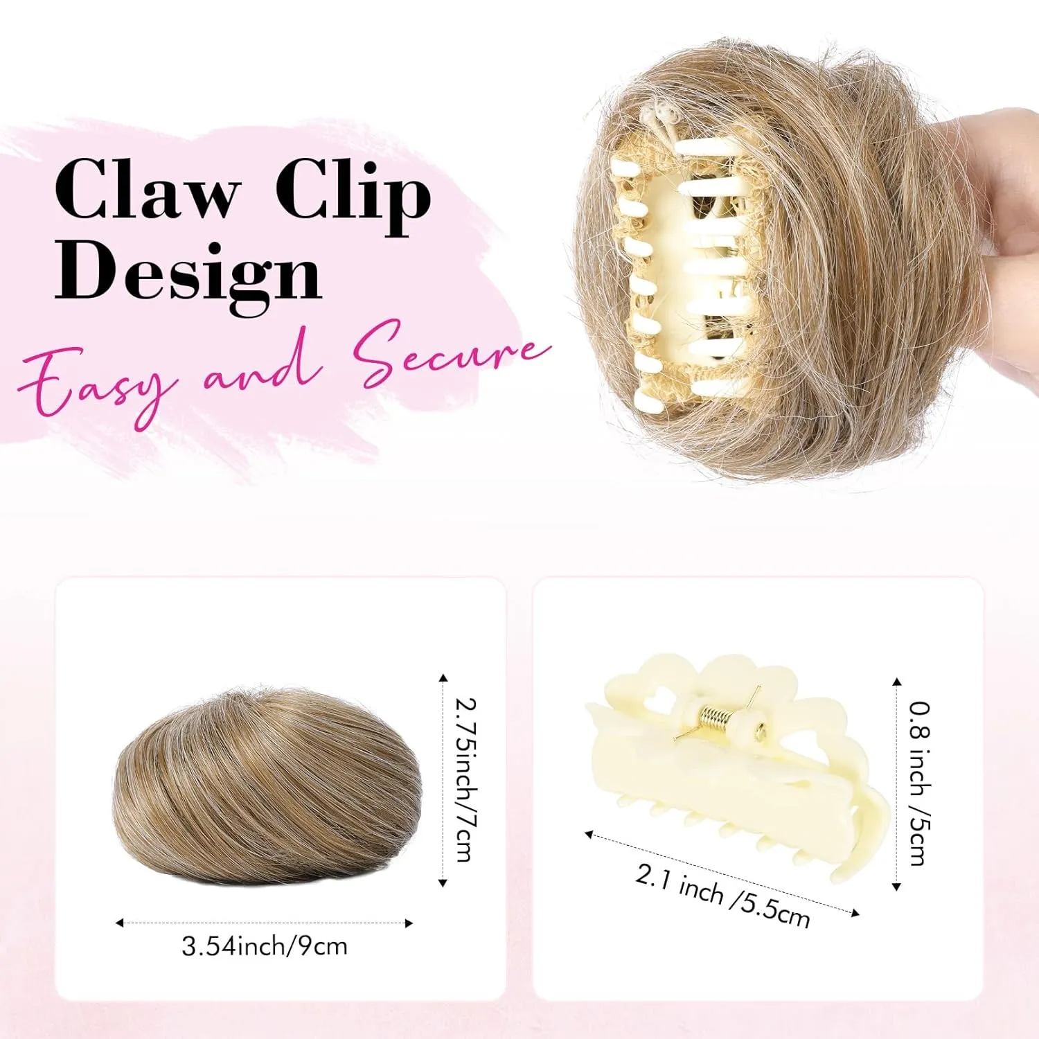 REECHO Space Bun Hair Pieces, 2 PCS Mini Claw Clip in Messy & Cat Ears Fake Hair Bun Extensions HB001 Wig Accessory Updo Hairpieces for Women Girls (Pack of 2-3" Straight, Dark Blonde)