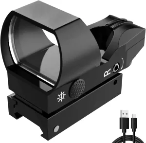Reflex Sight - Multiple Reticle Options Red Dot Sight with Picatinny Rail Mount, Rechargeable Design, Red and Green in one Sight!