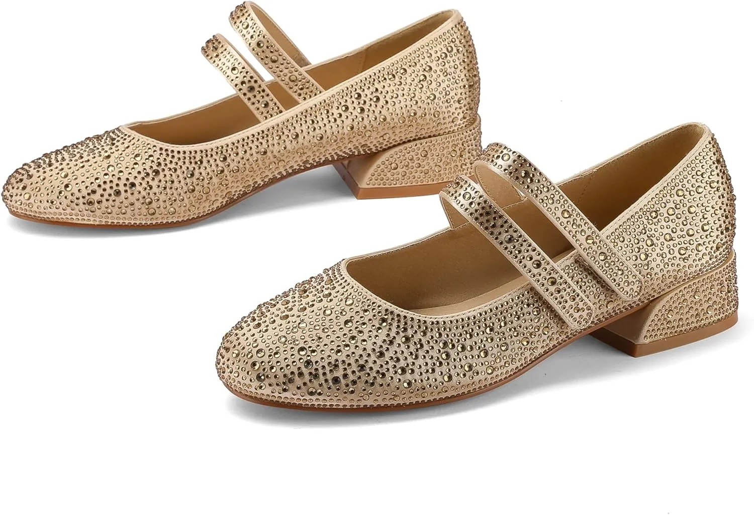 Rhinestone Shoes for Women Sparkling Gold Silver Glitter Chunky Heel Mary Jane Pumps for Women Comfortable Dress Shoes-Parties,Weddings,and Daily Wear