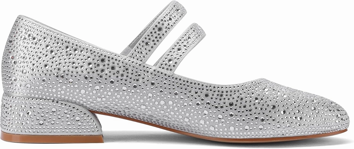 Rhinestone Shoes for Women Sparkling Gold Silver Glitter Chunky Heel Mary Jane Pumps for Women Comfortable Dress Shoes-Parties,Weddings,and Daily Wear