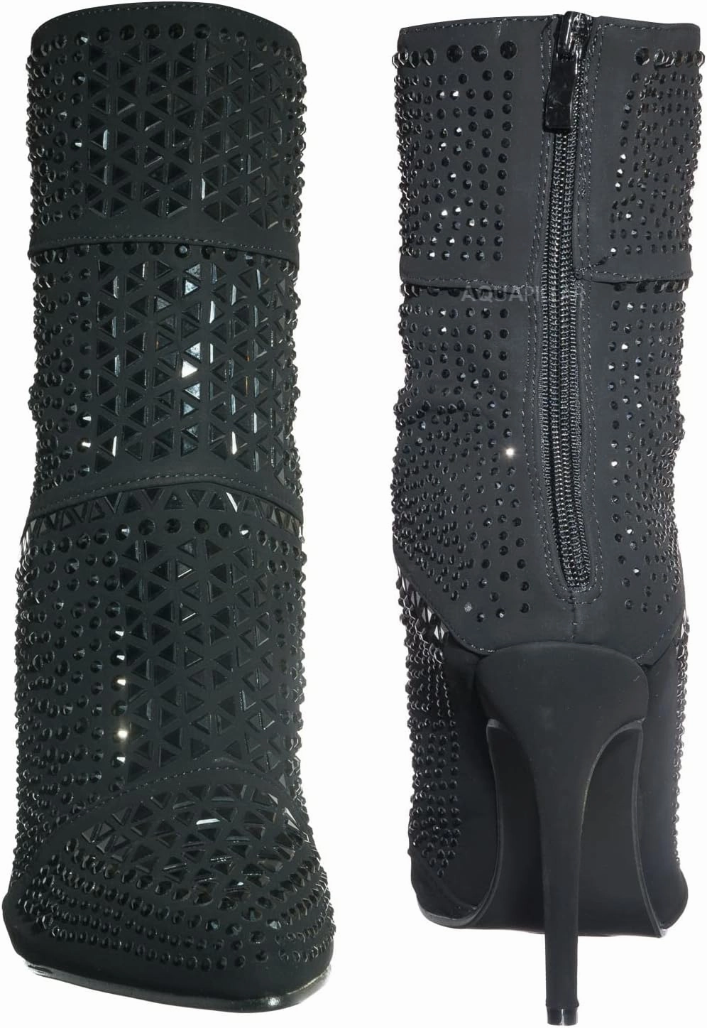 Rhinestone Studded Stiletto Bootie- Womens Crystal Ankle Height Boot