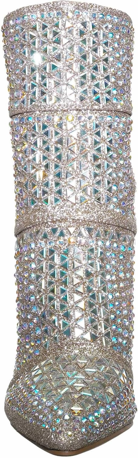 Rhinestone Studded Stiletto Bootie- Womens Crystal Ankle Height Boot
