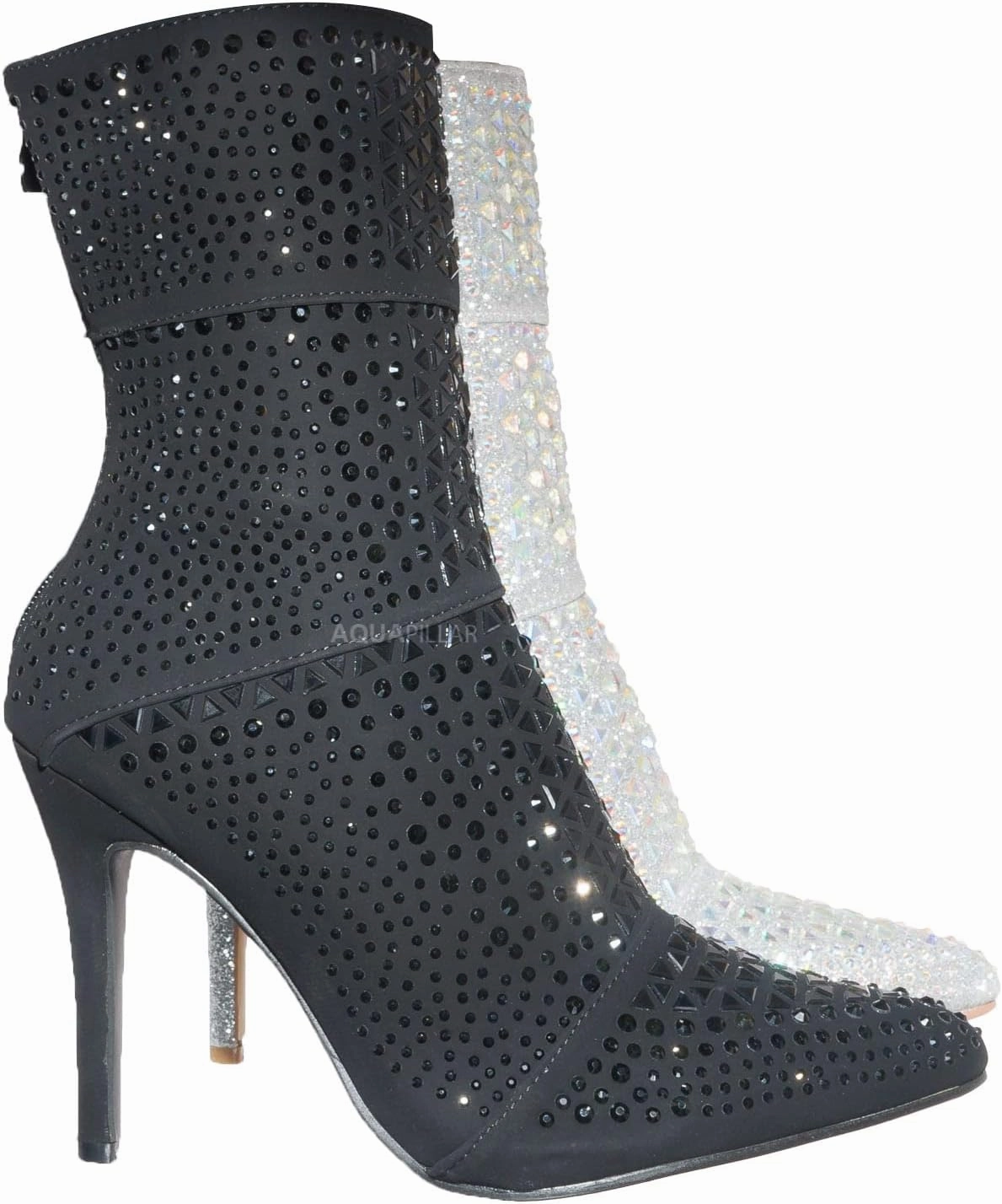 Rhinestone Studded Stiletto Bootie- Womens Crystal Ankle Height Boot