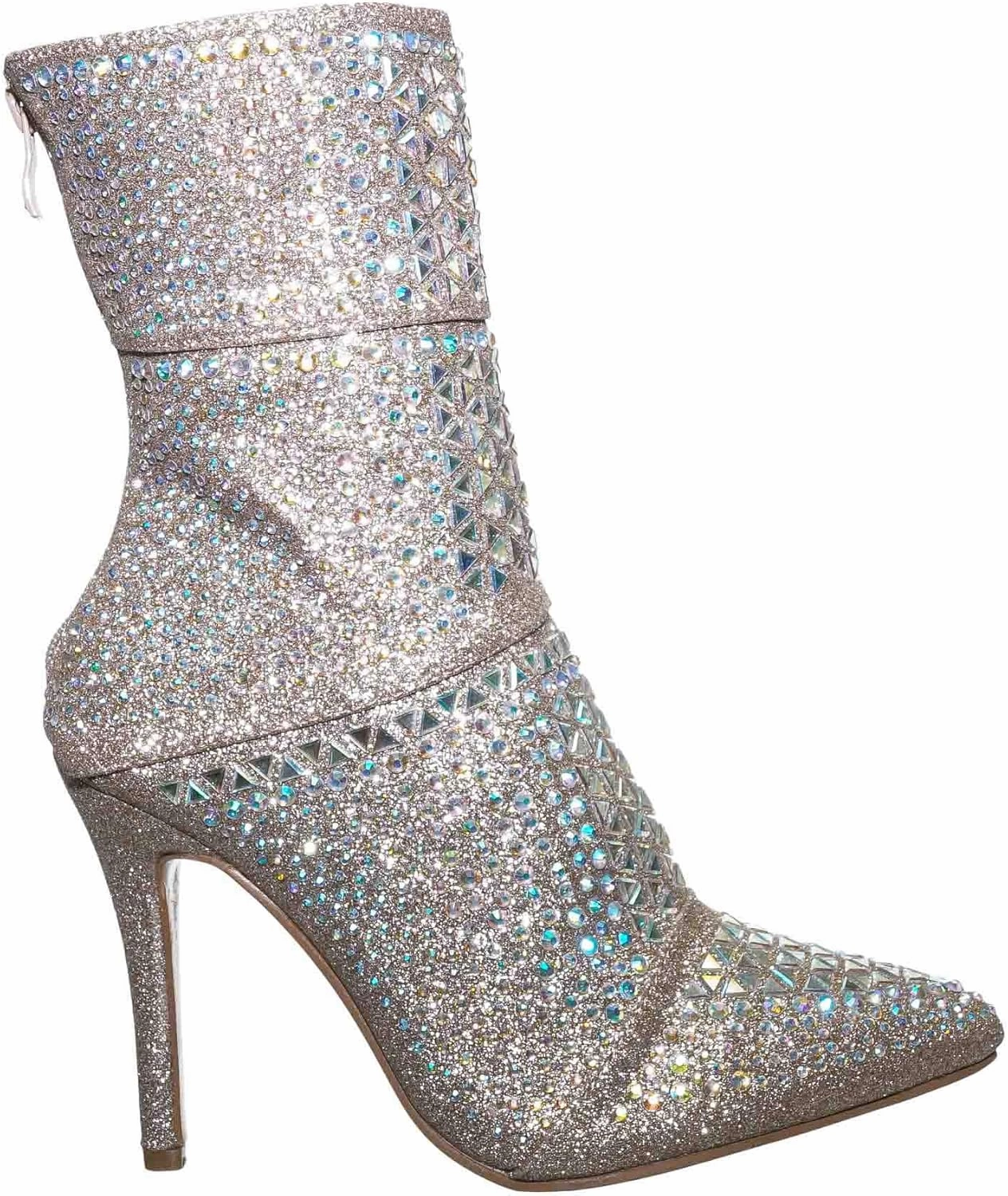 Rhinestone Studded Stiletto Bootie- Womens Crystal Ankle Height Boot