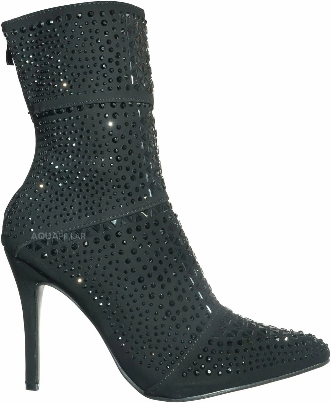 Rhinestone Studded Stiletto Bootie- Womens Crystal Ankle Height Boot