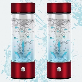 Rich Hydrogen Cup, Portable Glass Bottles USB Rechargeable Water Ionizer with Alkaline Energy 3 Minutes Micro Electrolysis Hydrogen Production for Home, Office, Travel(red,2 pcs)