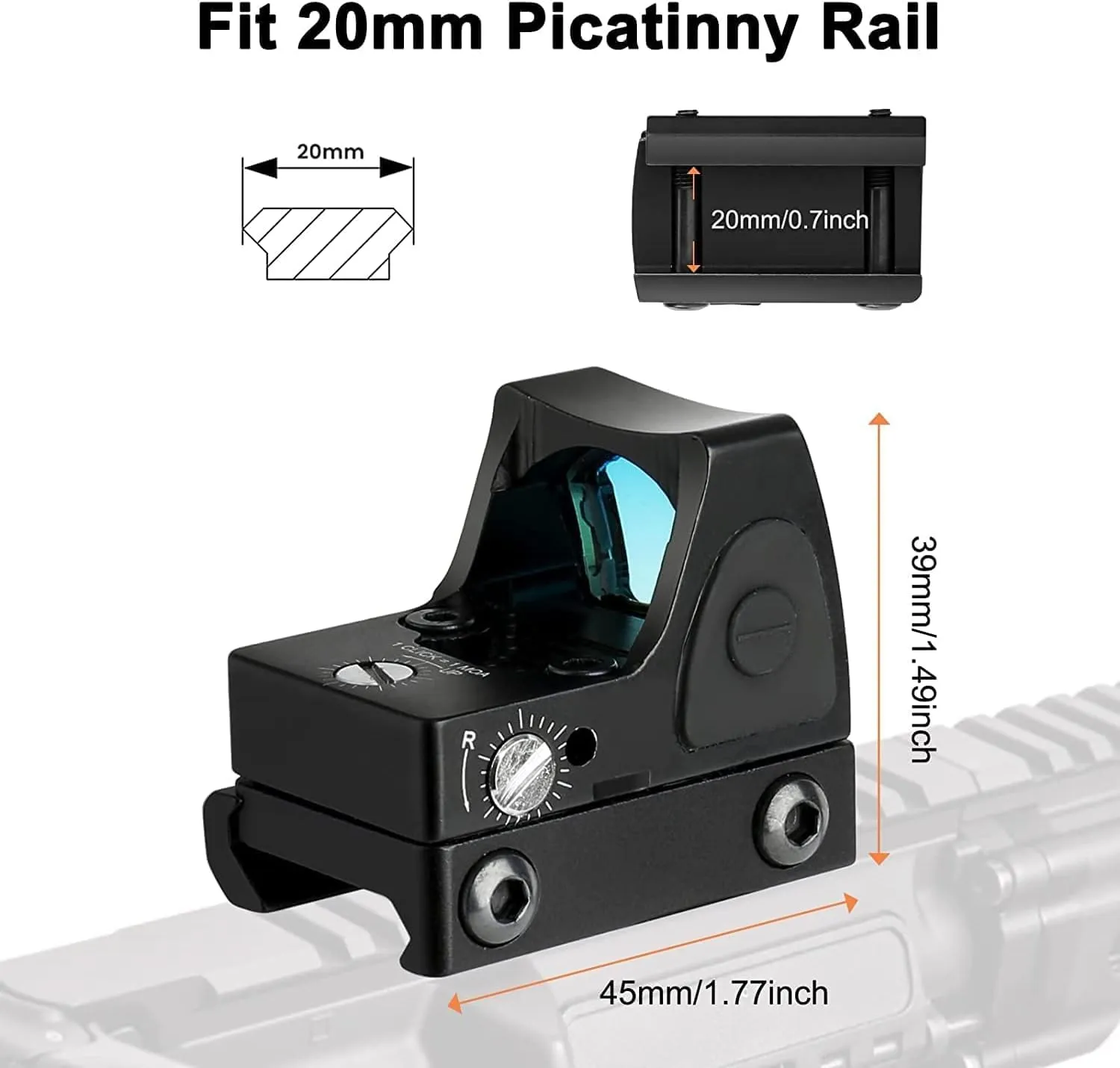 RMR Red Dot Sight, 3 MOA Pistol Scope Adjustable Brightness with Glock Mount, Reflex Sight Pistol Scope Red Dot Scope for Tactical 20mm Rail
