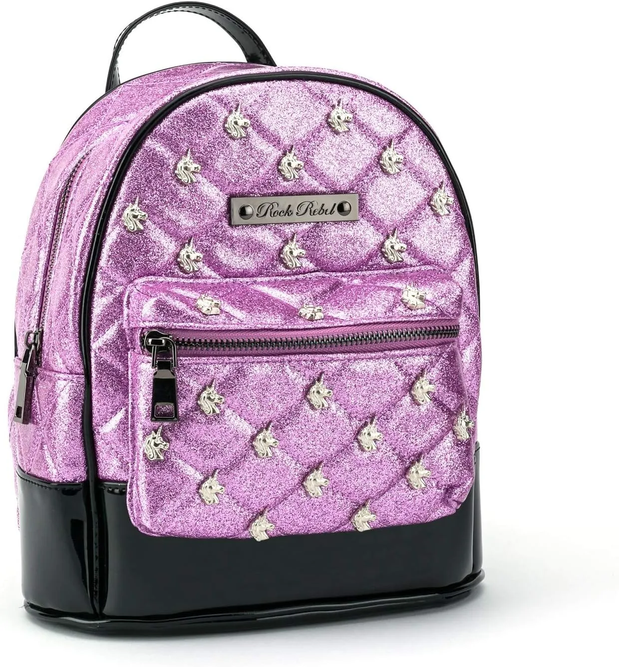 Rock Rebel Unicorn Studded Quilted Mini Backpack Pink Glitter