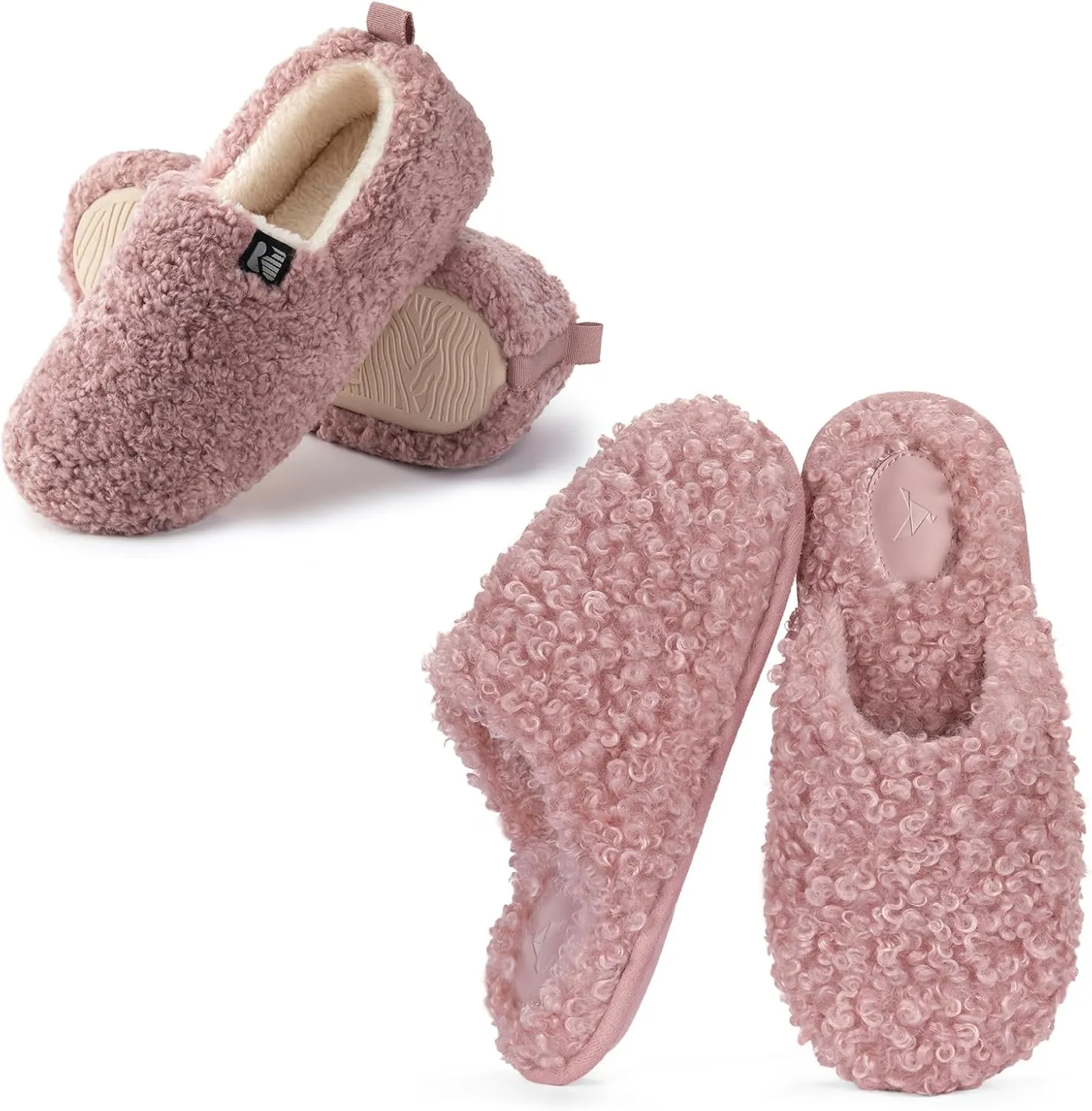 RockDove Set of 2 Pairs - Women's Size 11, Faux Shearling Closed Back Slipper (Cameo Pink) Twirl Fleece Fuzzy House Scuff Slipper (Blush Pink)