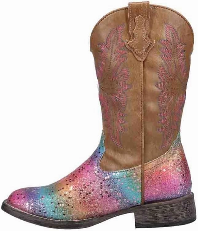 ROPER Kids Girls Rainbow Glitter Square Toe Casual Boots Mid Calf - Brown, Multi