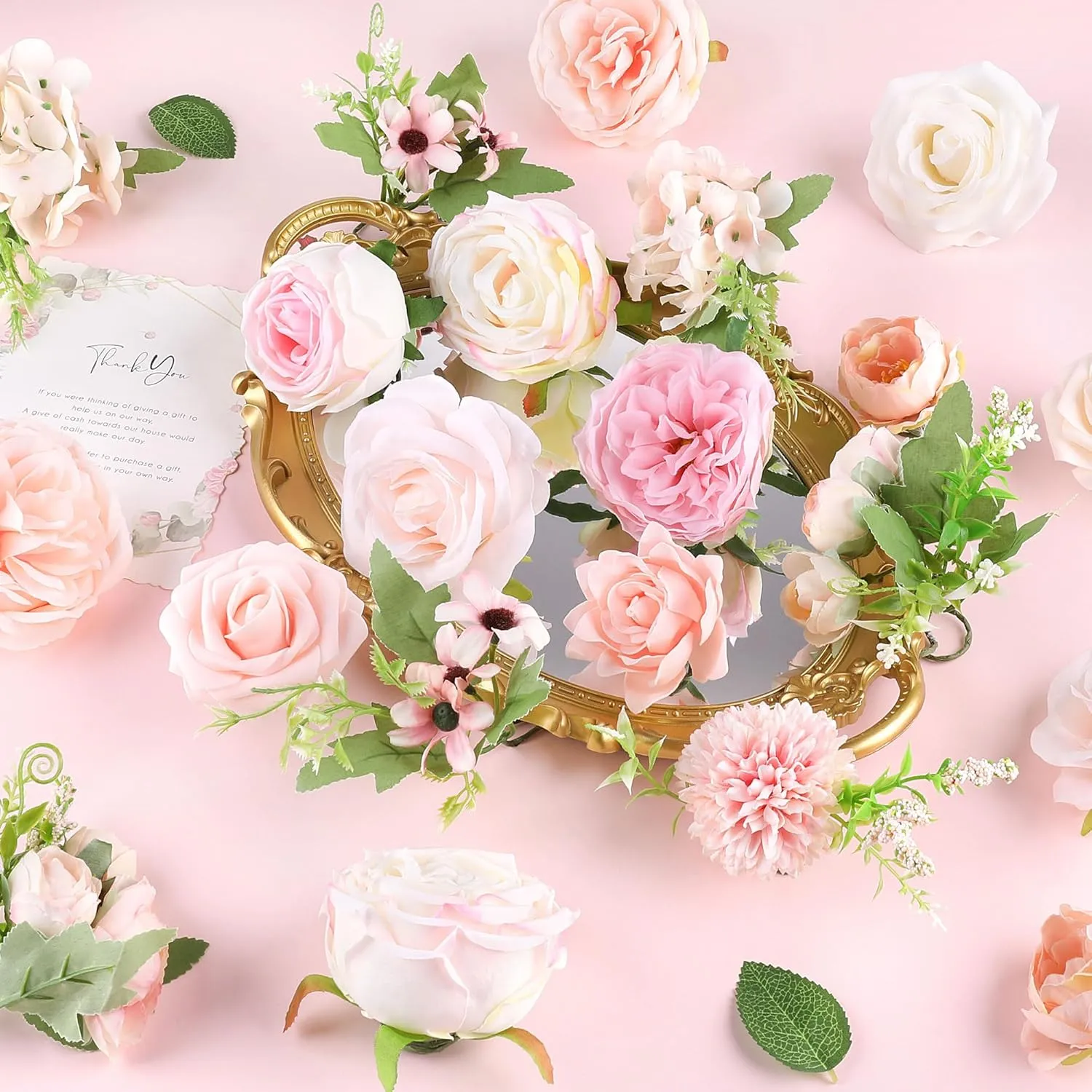 Rose Artificial Flowers Combo Fake Flowers Pink Roses Silk Flowers with Stems for DIY Bridal Wedding Bouquets Centerpieces Arrangements Table Party Baby Shower Home Decor
