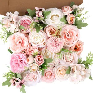 Rose Artificial Flowers Combo Fake Flowers Pink Roses Silk Flowers with Stems for DIY Bridal Wedding Bouquets Centerpieces Arrangements Table Party Baby Shower Home Decor