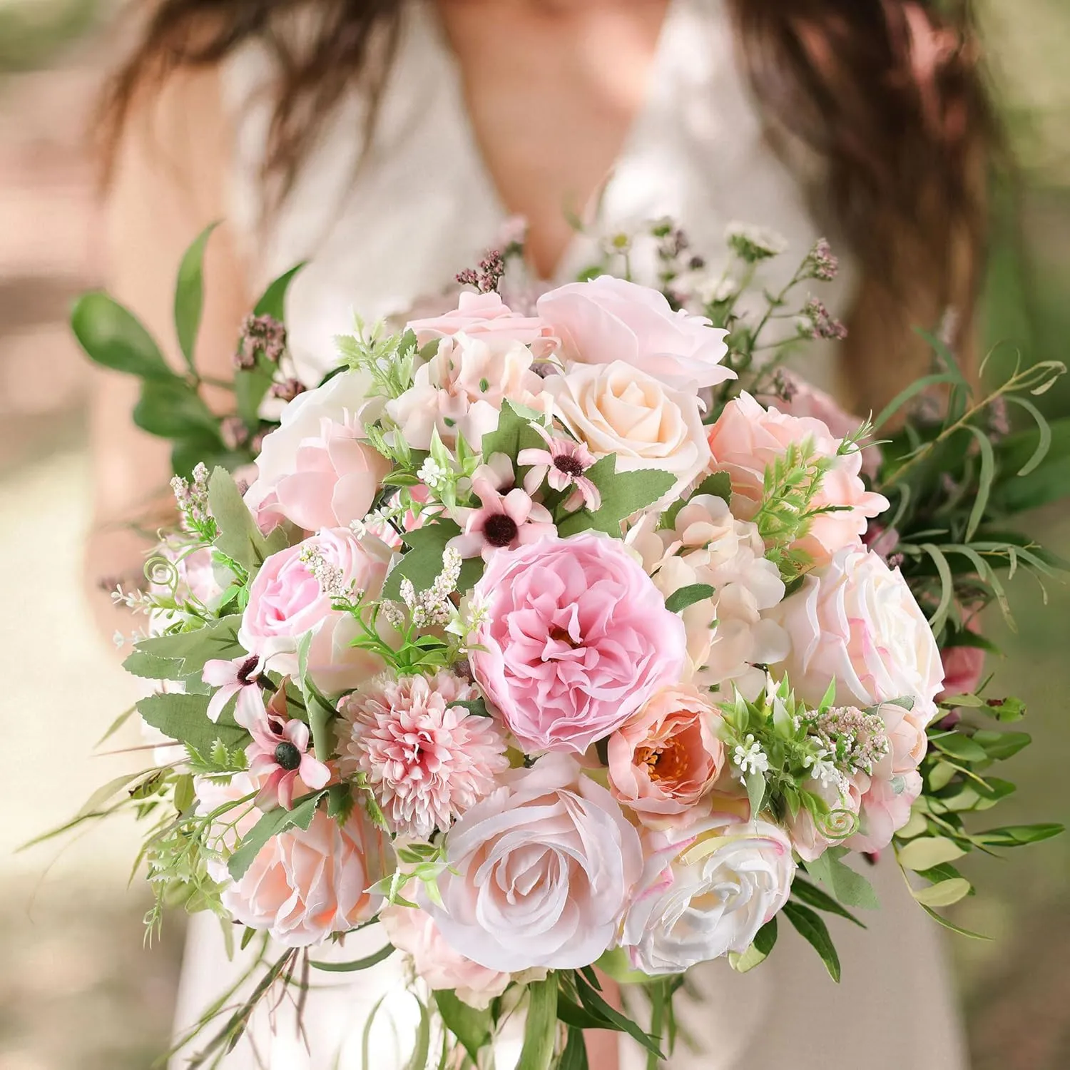 Rose Artificial Flowers Combo Fake Flowers Pink Roses Silk Flowers with Stems for DIY Bridal Wedding Bouquets Centerpieces Arrangements Table Party Baby Shower Home Decor